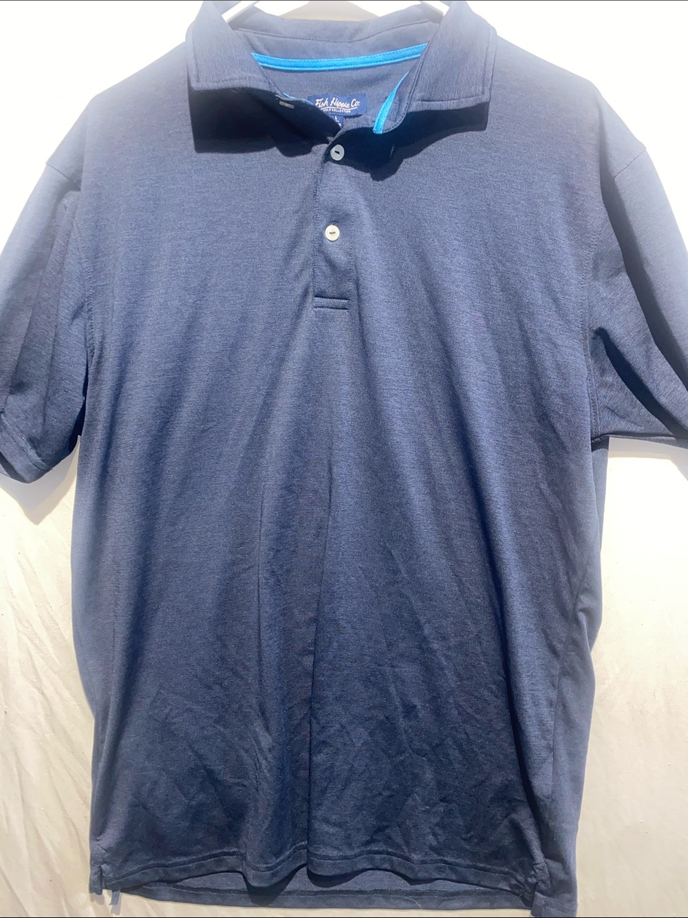 Fish Hippie co Men's Dark Navy Polo with Light Blue Trim